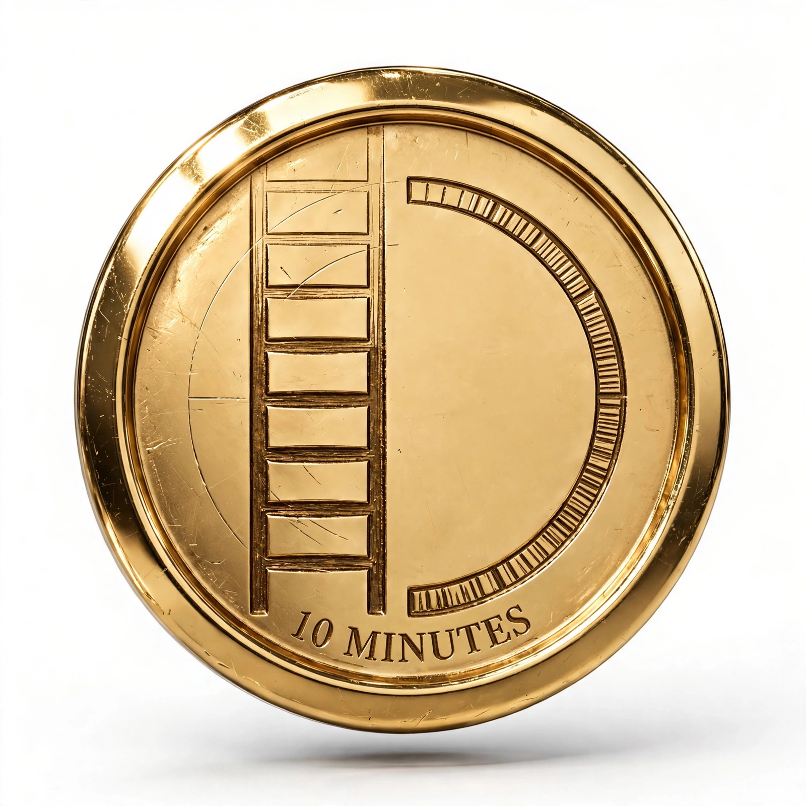 Gold medallion coin engraved 10 Minutes with a ladder motif