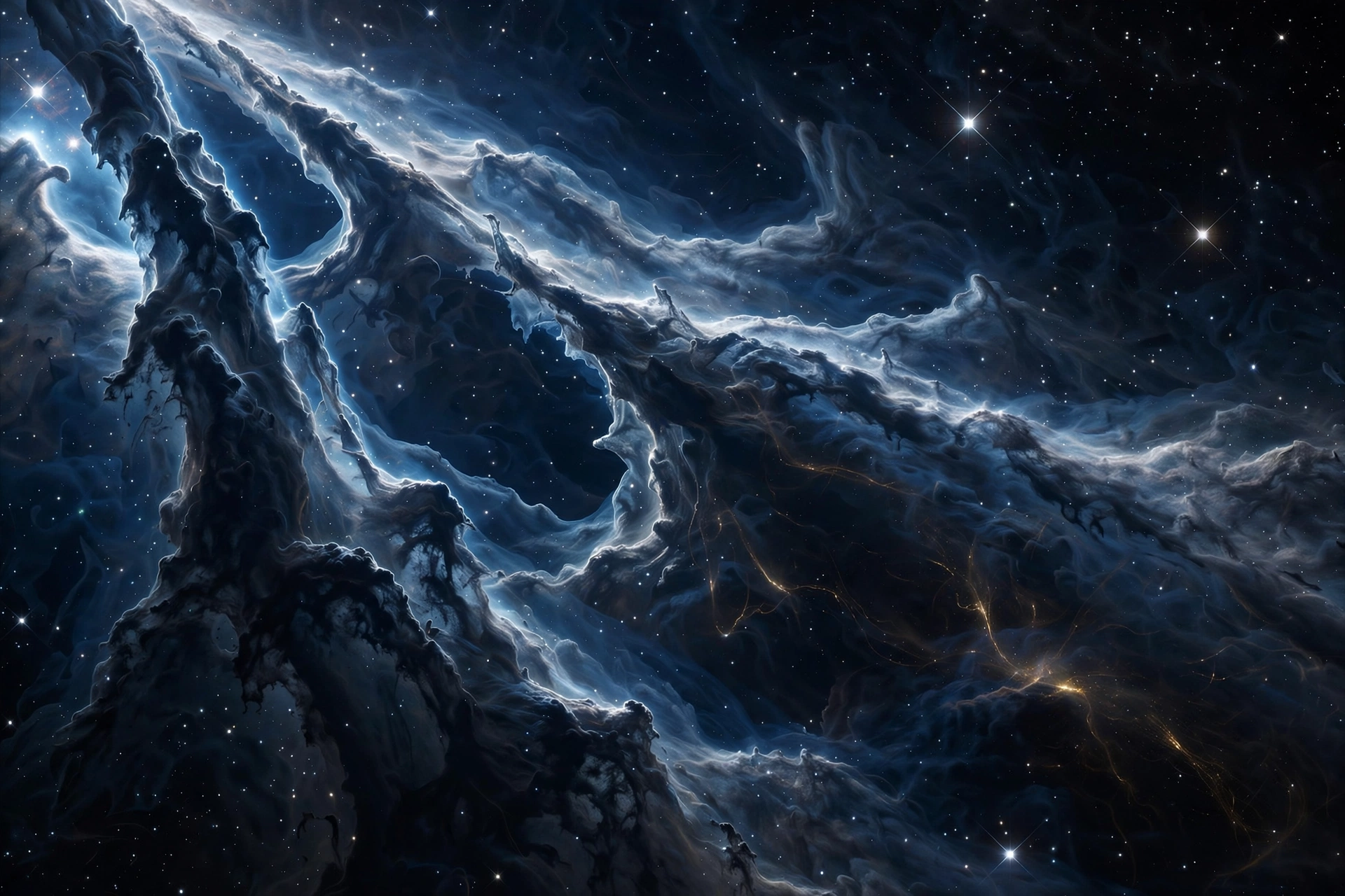 A deep-space nebula rendered in blue and violet, the vast dark where client data is backed up in layers, ready to restore