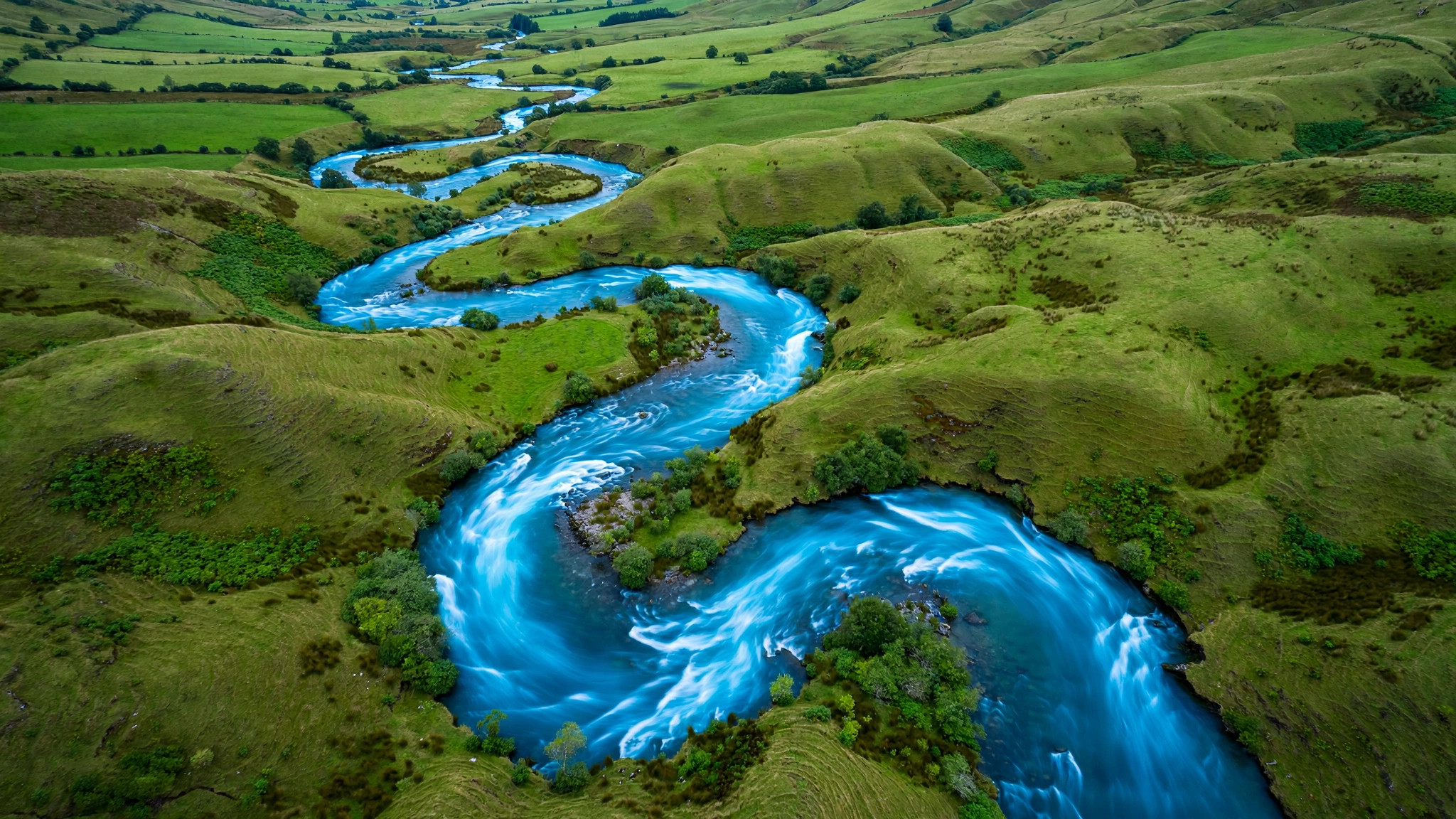 Aerial view of a winding river